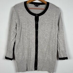 Audrey & Grace Black and Gray Rayon Cardigan, Black/Gold Buttons, Size M